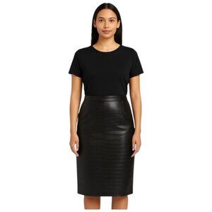 Danier Black Size 8 Black Crocodile Butter Soft Leather Pencil Skirt EUC